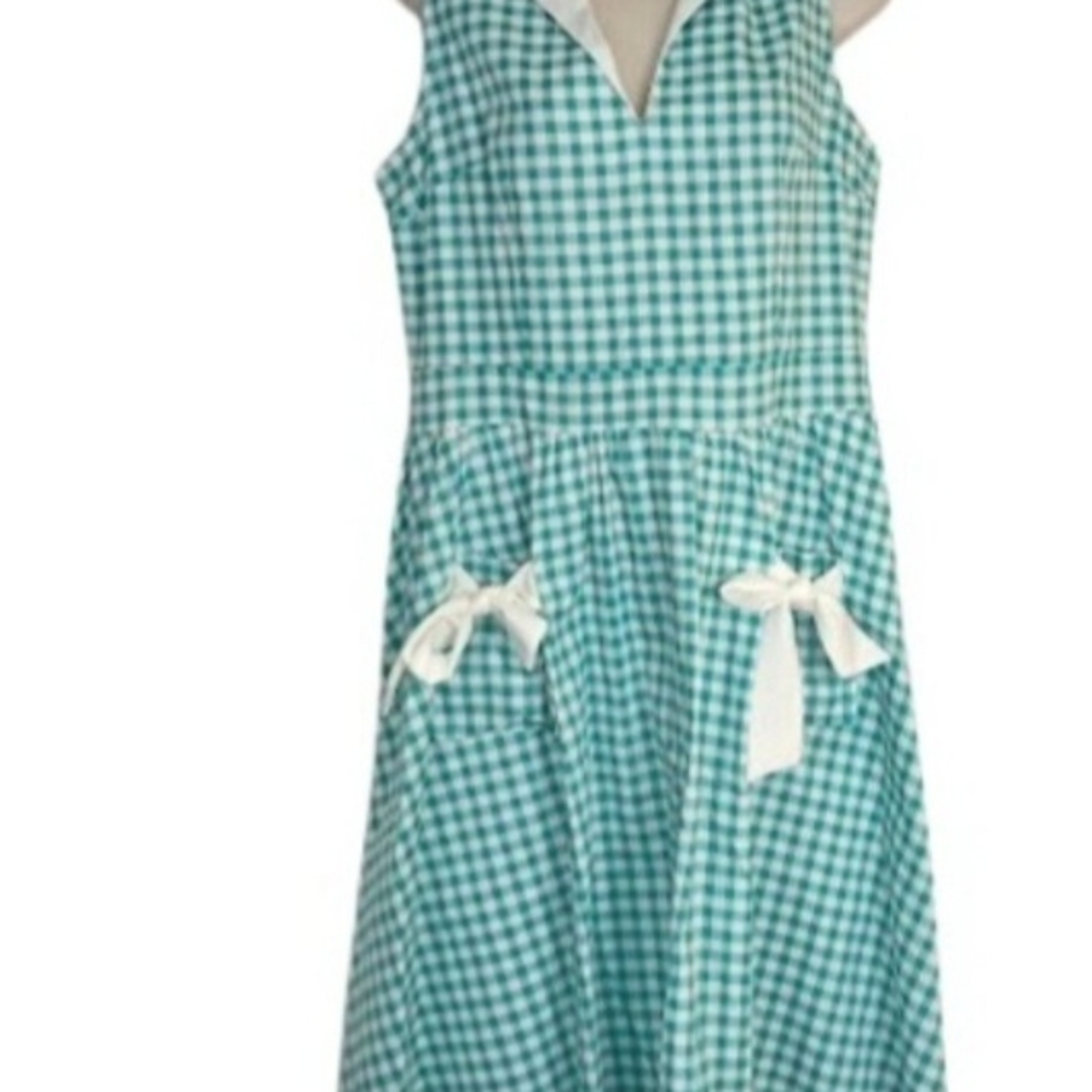 Teal & White Gingham Sleeveless Dress - Picture 2 of 4
